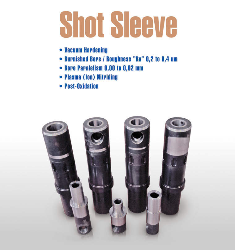  Shot Sleeve, Shot Sleeve with insert of tungsten, Shot Sleeve with ceramic, Copper Plunger tip, Steel Plunger tip, Ball Joint System, Vacuum Die Casting Equipment, Pore Free Die Casting Equipment. 