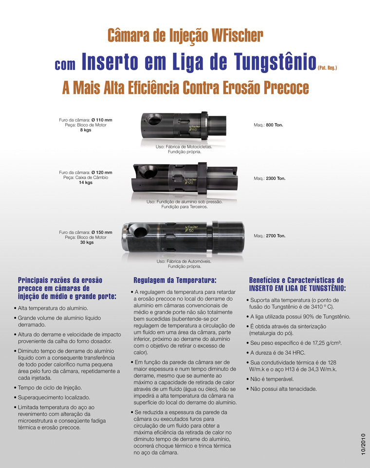  Câmara de Injeção, Câmara de Injeção com inserto de tungstênio, Câmara de Injeção de cerâmica, Pisto de injeção de liga de cobre, Pisto de injeção de aço, Sistema Rótula, Aparelho de injeção sob vácuo, Aparelho Pore Free. 